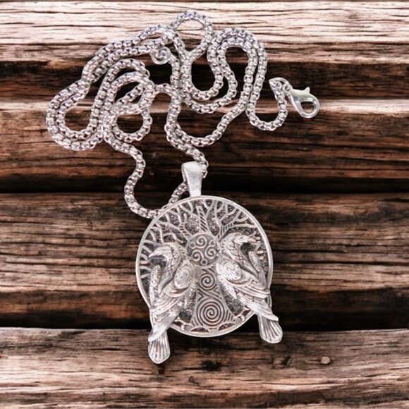 Viking Raven Tree of Life Pendant Necklace Norse Mythology - Picture 1 of 8